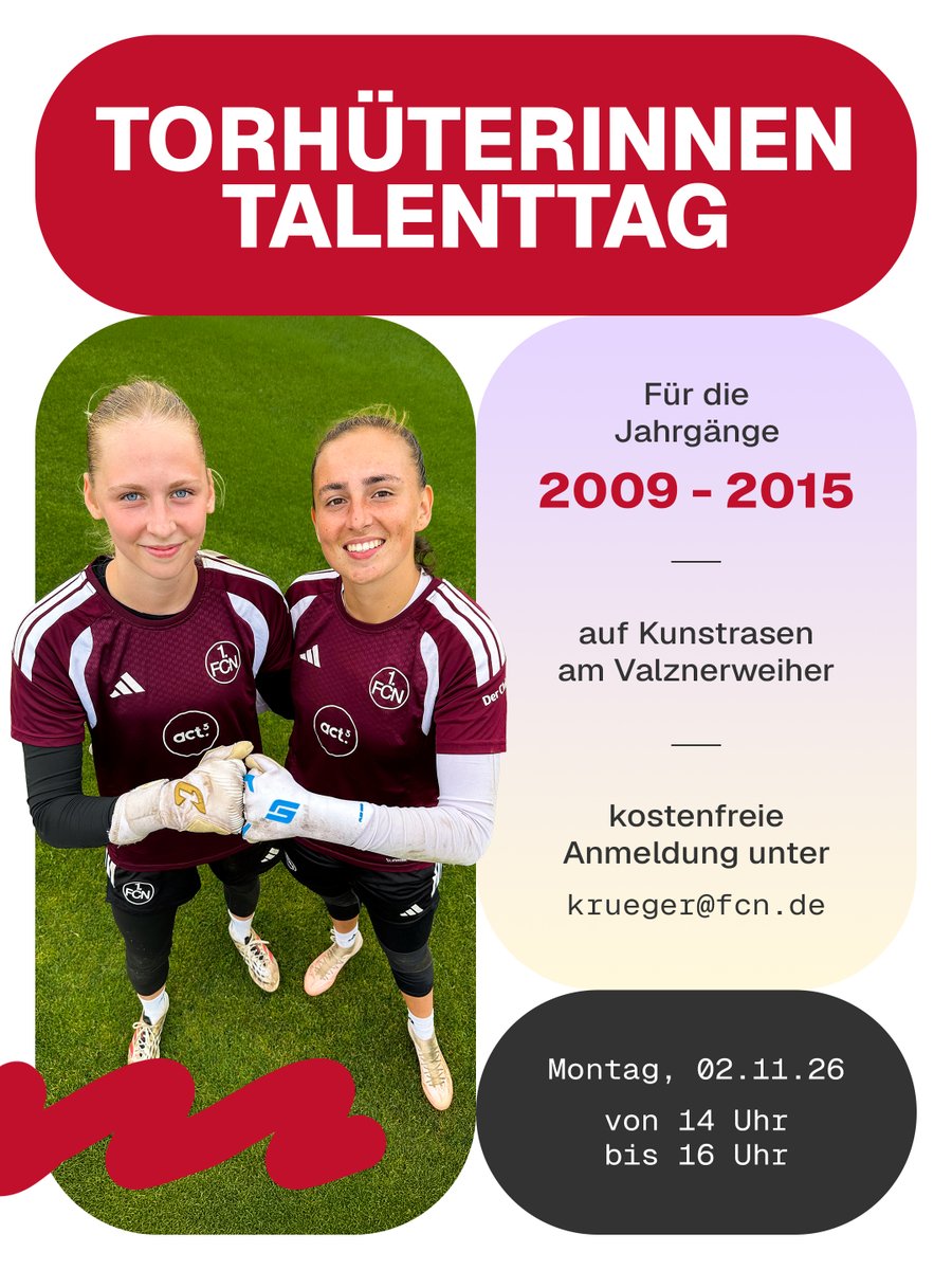 clubfrauen's tweet photo. Torhüterinnen aufgepasst - der Talenttag steht an!🧤

Meldet euch an und erlebt einen Trainingstag mit unseren Torhüterinnen!🙌

#fcn | #clubfrauen https://t.co/9T6ifWCK8I