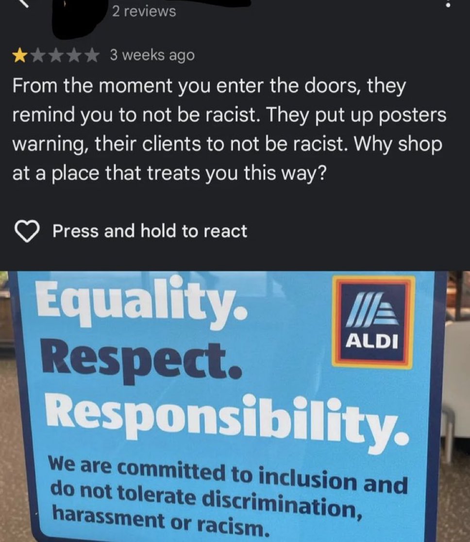NoContextBrits's tweet photo. Cant even be racist in Aldi anymore. https://t.co/zzx1txzcaj