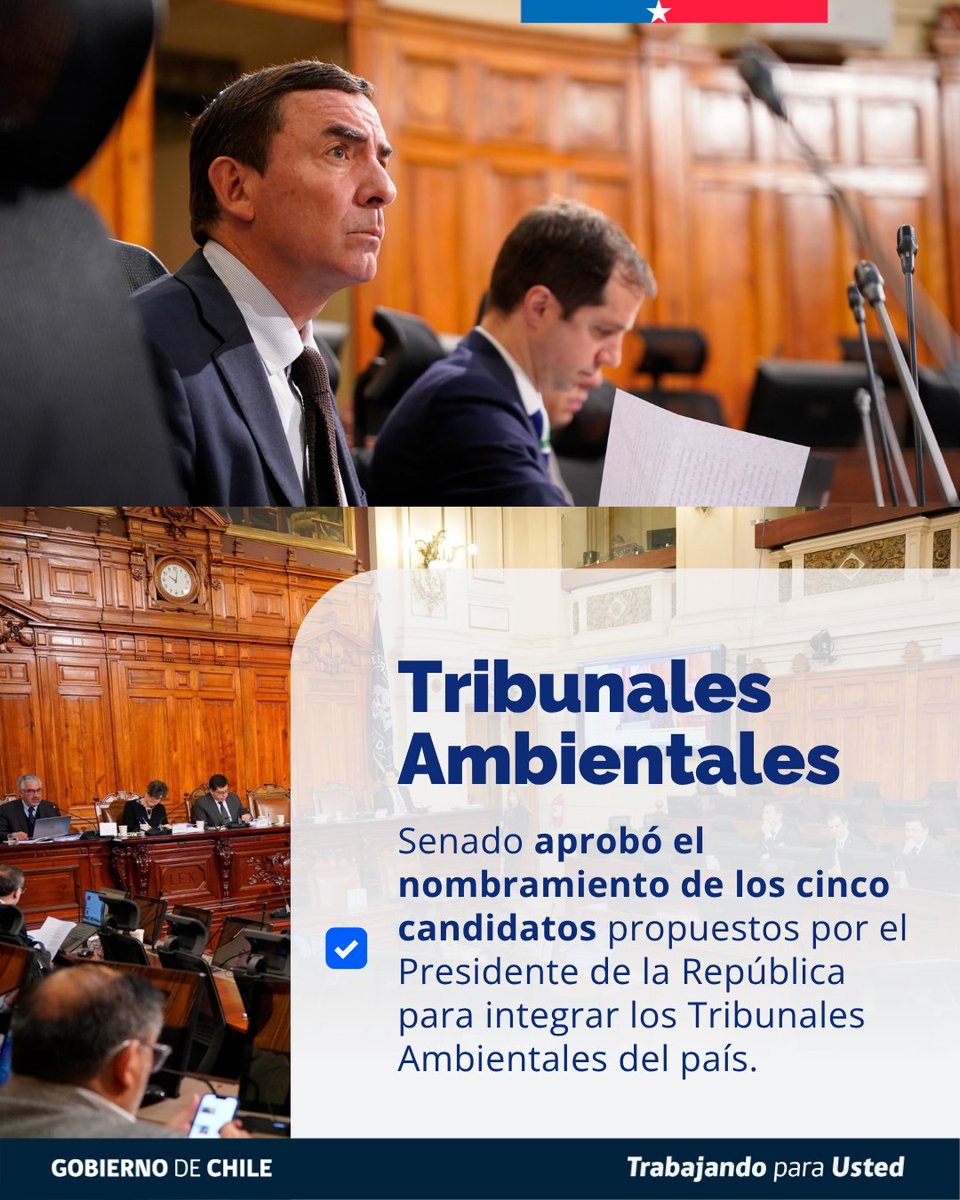 MinjuDDHH's tweet photo. 🏛️ Senado aprobó el nombramiento de los cinco candidatos propuestos por el Presidente de la República para integrar los tres Tribunales Ambientales del país. El ministro de Justicia y Derechos Humanos, Fernando Rabat, participó en la Comisión de Constitución del Senado en la que los candidatos presentaron sus antecedentes y propuestas ante los parlamentarios.