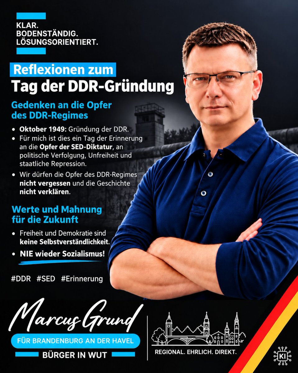 marcusgrundbrb's tweet photo. Gedenken an die Opfer des DDR-Regimes / 7.10.1949

Wir dürfen die Opfer des DDR-Regimes nicht vergessen und die Geschichte nicht verklären.

Werte und Mahnung für die Zukunft

Freiheit und Demokratie sind keine Selbstverständlichkeit.

NIE wieder Sozialismus!

#DDR #Erinnerung https://t.co/0Agwk63tBD