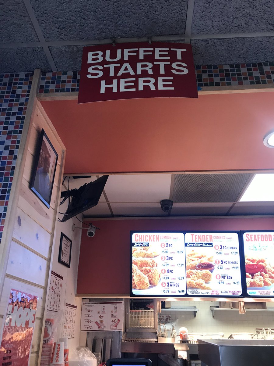 PatsKam's tweet photo. The last Popeyes buffet in Lafayette, LA before it closed its doors forever. 🥹 https://t.co/WBEqQwwS99