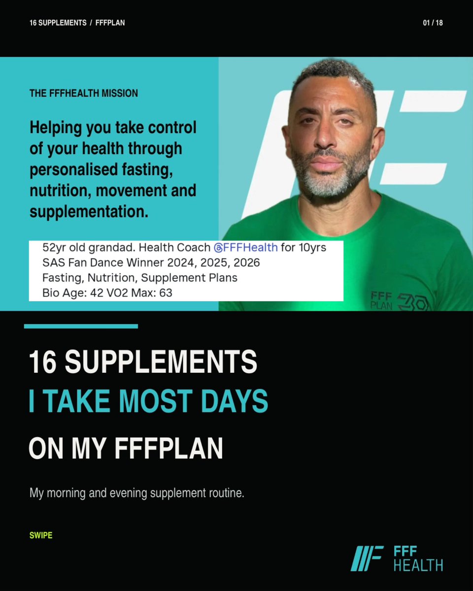 FFFHealth's tweet photo. 16 Supplements in the routine of a 52-year-old grandad training for a Marathon and HYROX 💪🏽
Here’s what I take most days and why, including my either/or approach to B Vitamins
Follow the thread 👇 https://t.co/Fd87v2tIEI