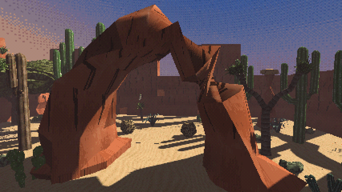 HeyHeyThereeee's tweet photo. On a PS1 a biome was mostly a palette: change the sky, the fog colour, one rock and three plants, and the player is somewhere else.

PSX Nature does it seven times, desert to alpine, walkable in a browser. 40% off until 12 Oct:
https://t.co/sD1ZKavuvd
#gamedev #psx #ps1graphics https://t.co/51EGI9SugI