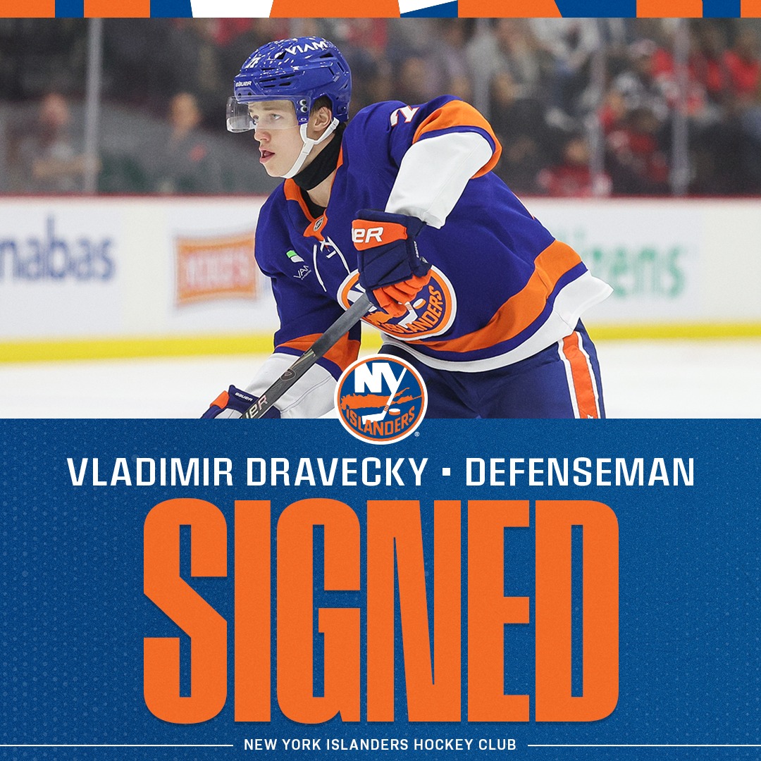 NYIslanders's tweet photo. #Isles Transaction: The New York Islanders announced today that the club has signed defenseman Vladimir Dravecky to a three-year entry level contract.