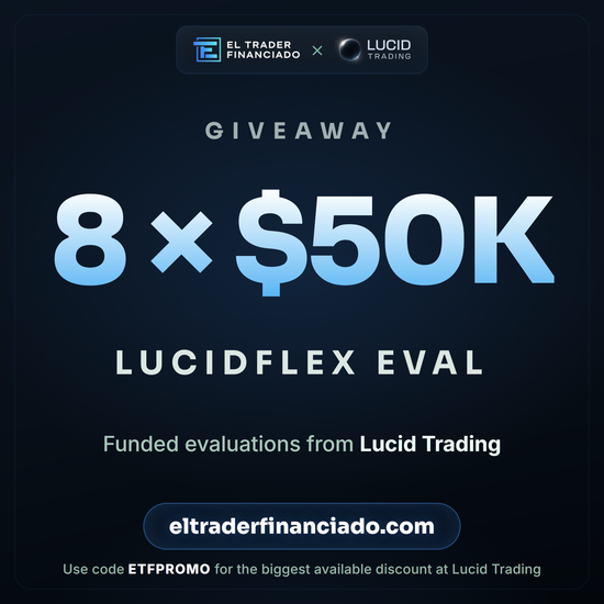 ElTraderFinan's tweet photo. SORTEO: 8 cuentas LucidFlex 50K de Lucid Trading

Cómo participar:
1️⃣ Sigue a @ElTraderFinan
2️⃣ RT + ❤️ Like
3️⃣ Menciona a un amigo/trader
4️⃣ Apúntate en la web 👇 https://t.co/2LOyY0gGSQ
   · Crea tu cuenta o inicia sesión
   · Vincula tu cuenta de X (con el botón, no escribiendo tu @)
   · Pon tu país y un nombre o seudónimo
   · Pulsa «Participar»

🗓️ Cierra el miércoles 14 a las 13:00 CT.

💸 Usa el código ETFPROMO para aplicar el mayor descuento disponible en Lucid Trading.