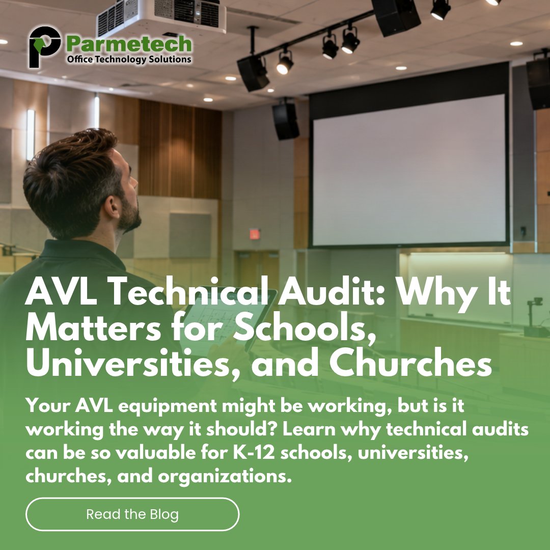 parmetech's tweet photo. Your AVL equipment might be working, but is it working the way it should?
A #TechnicalAudit can uncover aging equipment, performance issues, compatibility problems, training gaps, and more—before they become bigger problems 👉 https://t.co/RRCkEVEqY2
#AVL #AvTechnology #EdTech https://t.co/Ge50qZX1xr