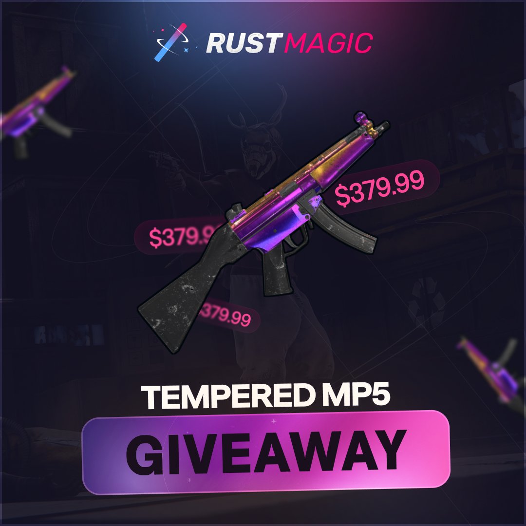 RustMagicCom's tweet photo. TEMPERED MP5 GIVEAWAY! 🪄

To enter:
- Follow @RustMagicCom 
- RT &amp; Drop your RM ID

Giveaway ends in 5 days, good luck. https://t.co/USNzkq2or6