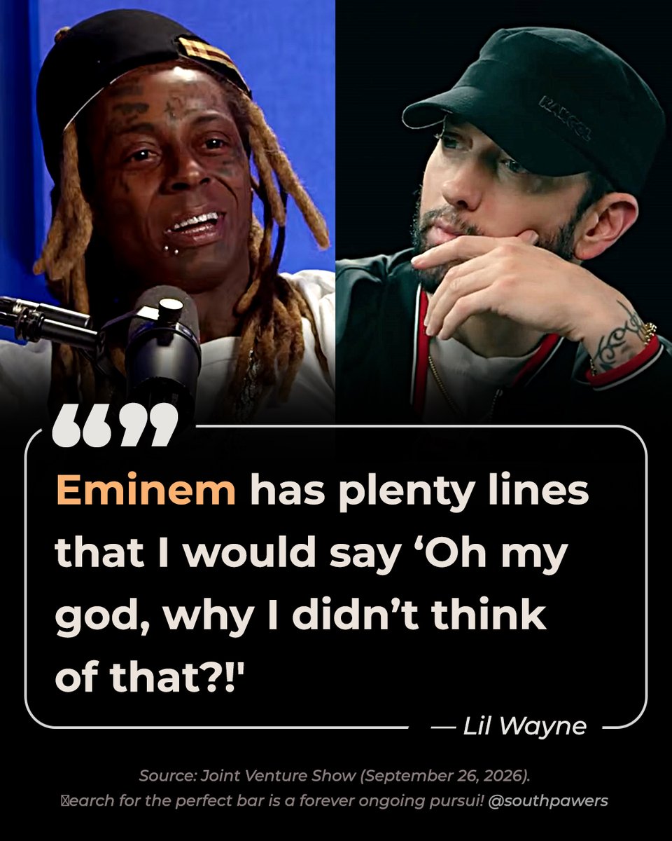 Southpawer's tweet photo. In a new interview, Lil Wayne reacts to Eminem publicly praising him over famous Funyuns line 😆🔥

s/o @SonaShady8 https://t.co/GIeYWUYCB3