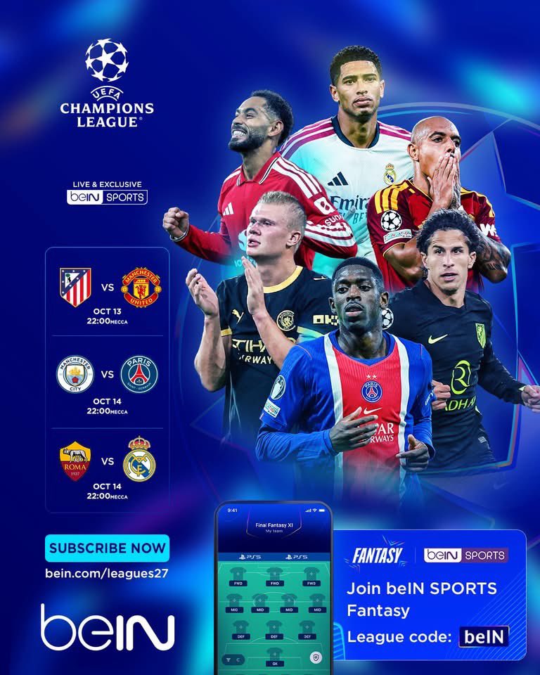 beIN's tweet photo. هل أنتم مستعدون؟ 
للمباريات، والإثارة والفانتازي والمزيد!

📦 اشترك الآن 👇

🔗 https://t.co/noxwzknWSd
🔗 https://t.co/ddNs7HDpt1

#UCL https://t.co/t9fxErq2GY