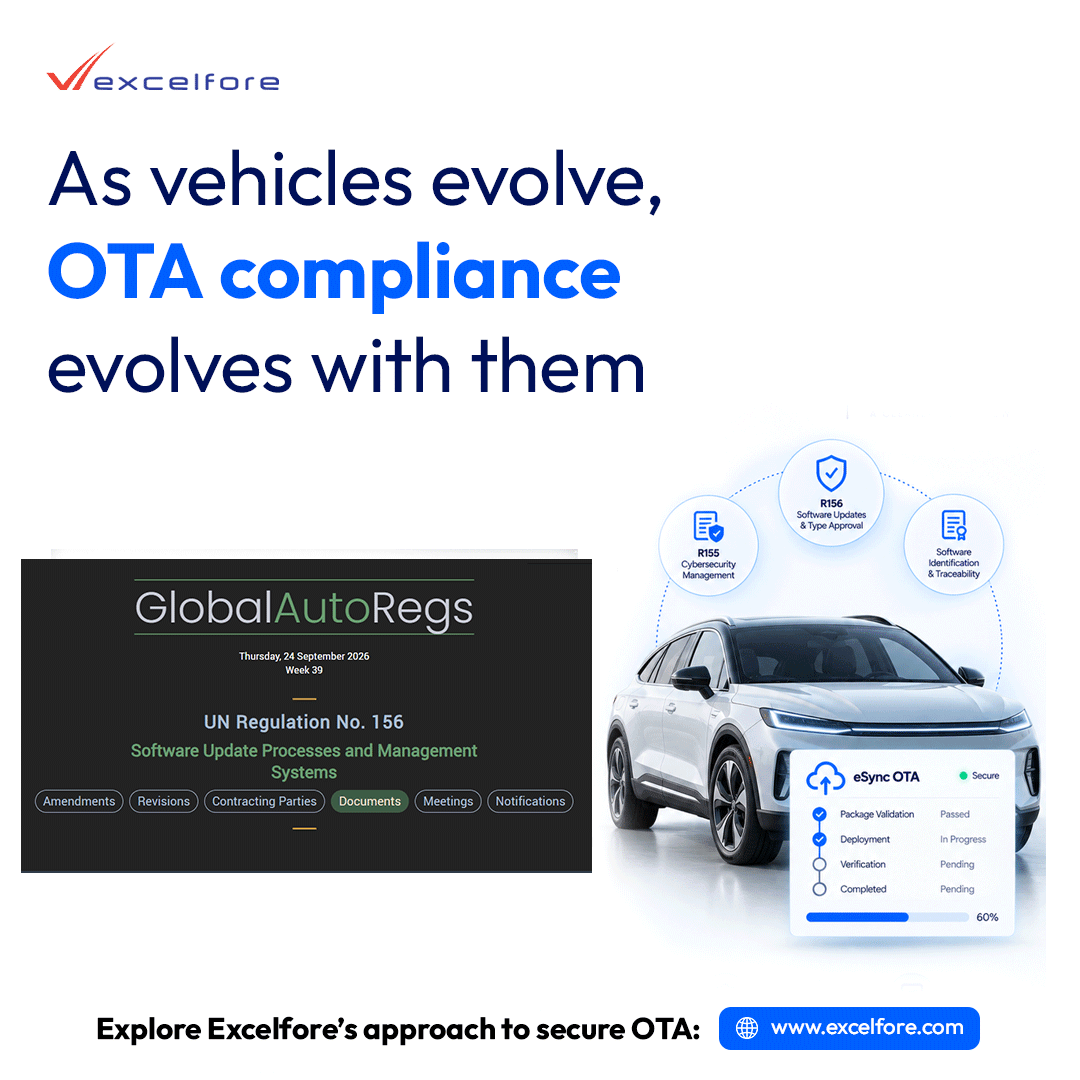 excelfore's tweet photo. As vehicles evolve, OTA compliance evolves with them.

OEMs need to know what software is installed, when it was updated and whether the update completed successfully. (Source: https://t.co/Ob0zq24O2T)

https://t.co/PKAQQB4pLC

#AutomotiveCybersecurity #OTA https://t.co/wBf4qSEpaZ