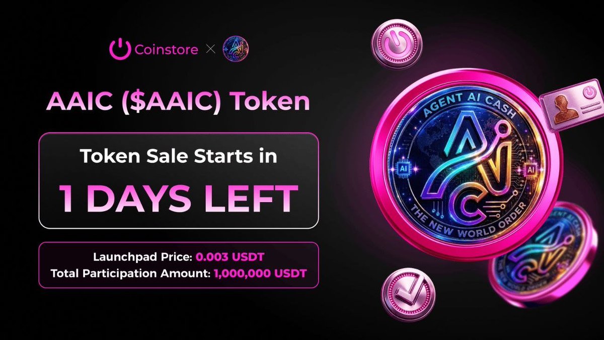 Rakesh1zero's tweet photo. 🔥 AAIC Launchpad Countdown: 1 Day
Agent AI Cash is almost here.
💰 Launchpad Price: 0.003 USDT
👤 Max Participation: 25,000 USDT
#AAIC #Coinstore https://t.co/v4jCelGetR