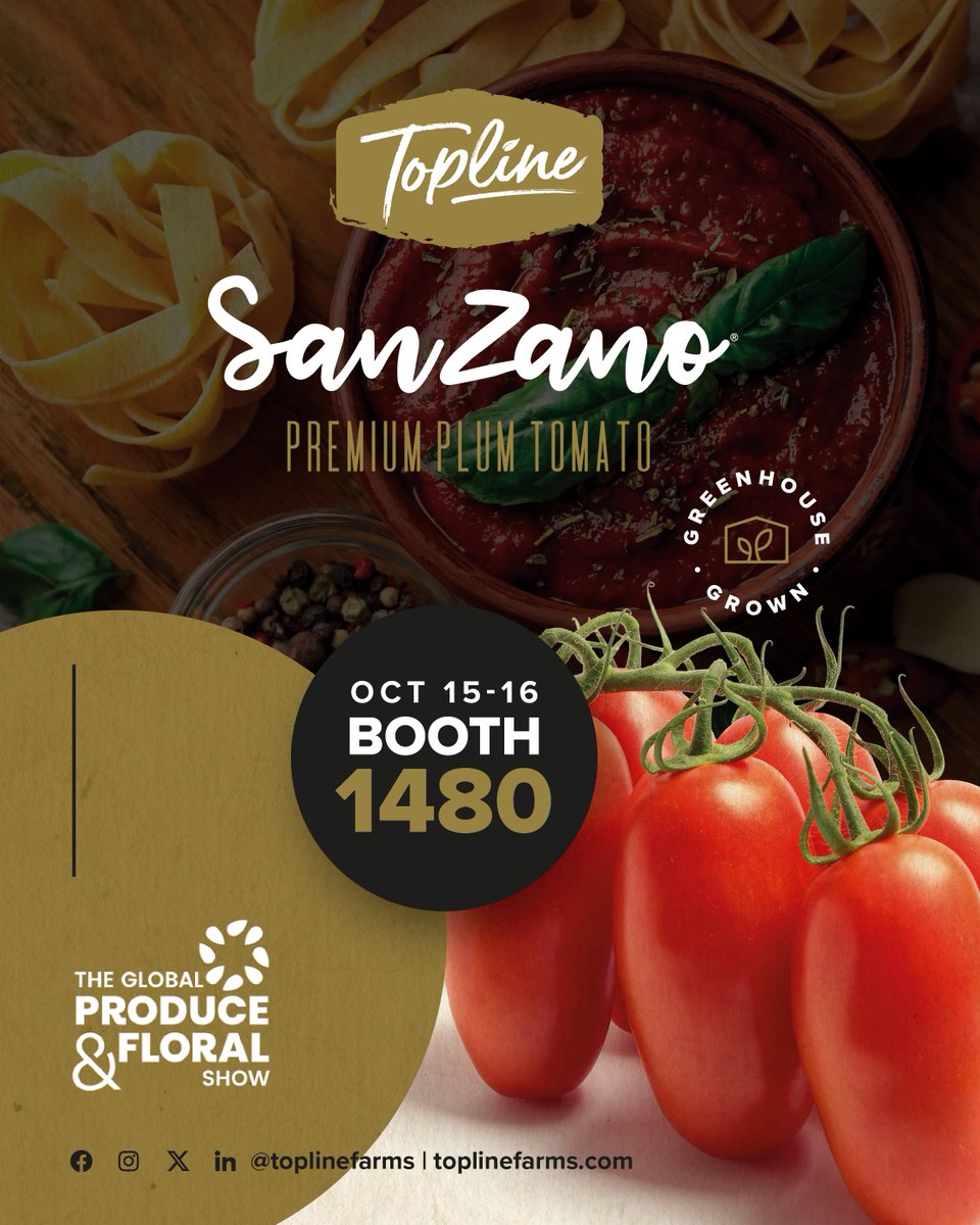 toplinefarms's tweet photo. The @IntFreshProduce Global Produce &amp; Floral Show is almost here! 🍅🌱
We’re bringing our fresh, greenhouse-grown lineup to Orlando — including SanZano® Long Roma Tomatoes.

Come see what’s growing at Topline Farms at Booth #1480! #ToplineFarms #GreenhouseGrown https://t.co/SbOpAs770E