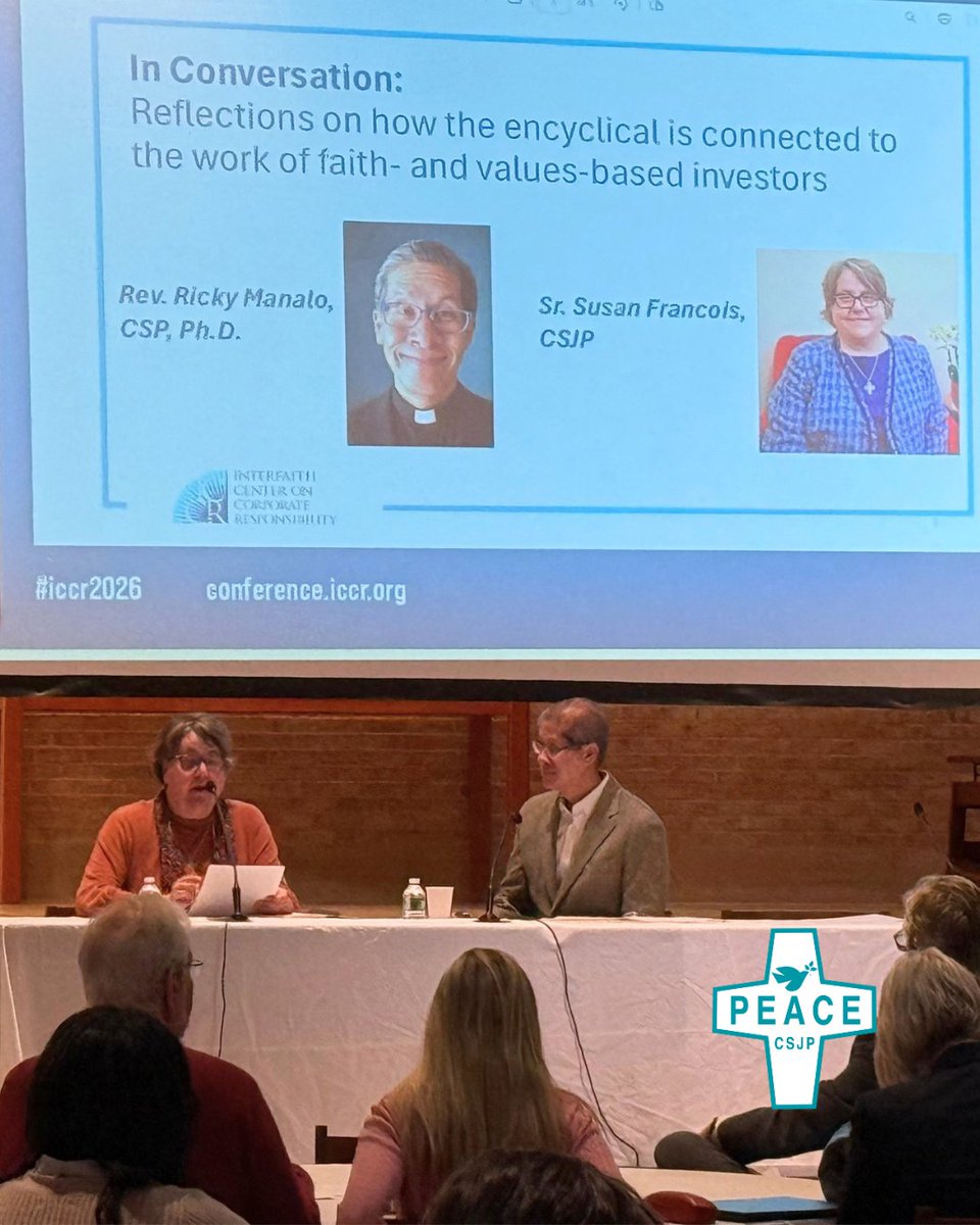 SistersofPeace's tweet photo. At today’s ICCR Fall Conference in NYC, panelists Susan Francois, CSJP, and Ricky Manalo, CSP, explored lessons from Pope Leo XIV's Magnifica Humanitas on the moral and ethical dimensions of AI development. @ICCRonline https://t.co/ZUuKBkZ6Ne