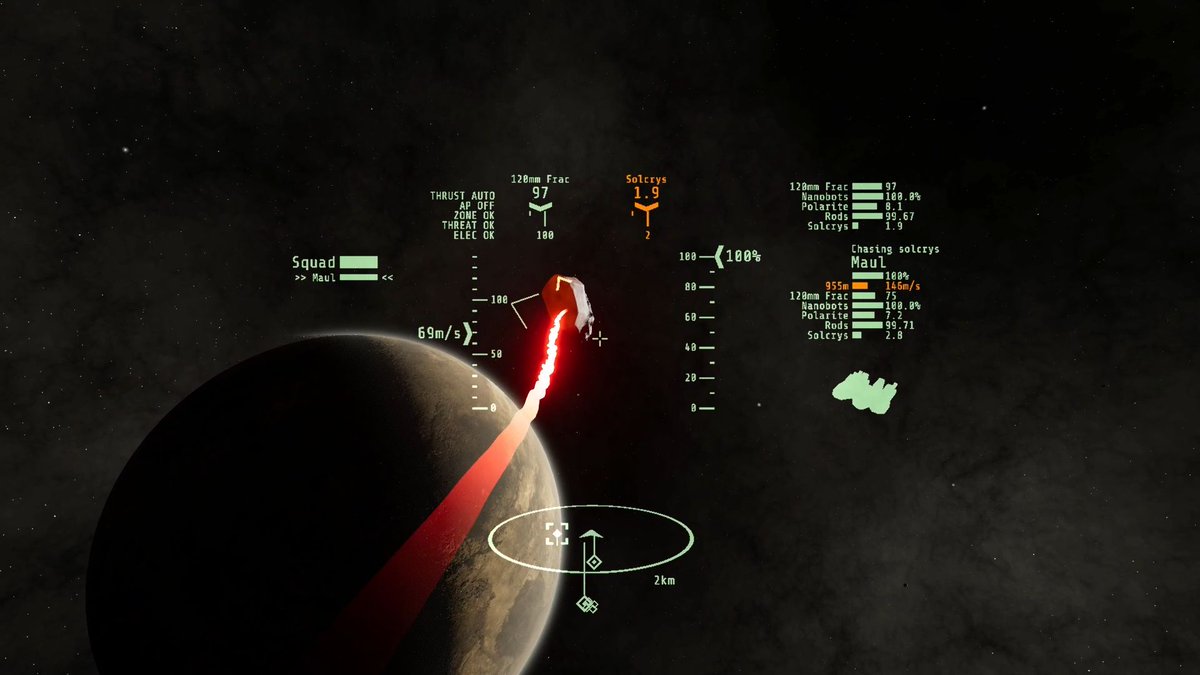 astrokillgame's tweet photo. Extracting solcrys via an energy beam - the glow from the crystalline rock dims as you drain it.  Gauges in the HUD show how much solcrys you have onboard :) #gamedev #indiegame #spacegame https://t.co/QjOqrt2MQC