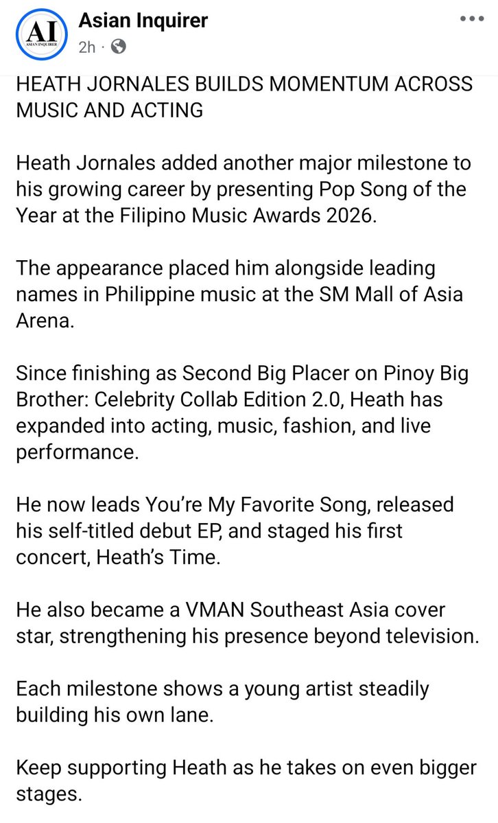 R0AiChu8's tweet photo. heath jornales builds momentum across music and acting

this is how you do your headline 

#HEATHsTimeToStream https://t.co/hfwvgh6vL9