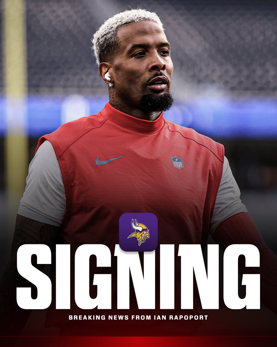 espn's tweet photo. Breaking: The Vikings are signing veteran WR Odell Beckham Jr. to their practice squad, a source told @RapSheet. https://t.co/67vZxJV237