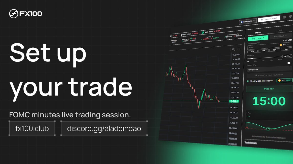 FX100Perp's tweet photo. The FX100 community is turning today’s FOMC minutes into a live trading session.

At 2 PM ET, traders will be:

- Setting up testnet positions
- Sharing their setups
- Tracking how each position behaves through the release
- Testing the protection window if volatility hits

Set up your trade and follow the action with the community.

Join other traders: https://t.co/k9uaFjTXbV