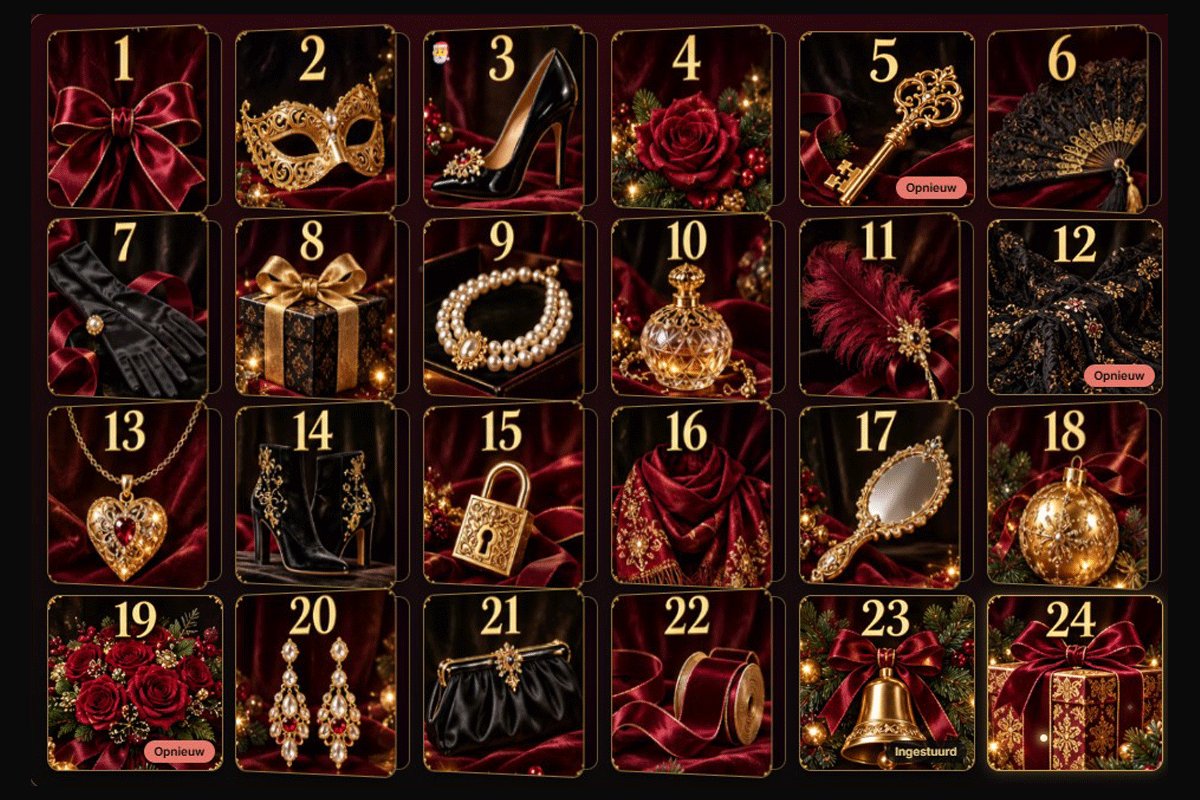 MeesteresMoriah's tweet photo. Kinky adventkalender 2026: hij is terug, en hoe!

In 2024 begon het met een ondeugend idee: samen aftellen naar kerst, met iedere dag een kinky uitdaging. Vorig jaar moest de adventkalender helaas een jaartje overslaan, maar dit jaar is hij in volle glorie terug. En ik heb er nog een flinke schep bovenop gedaan! De Kinky adventkalender 2026 is volledig digitaal, met persoonlijk ingesproken opdrachten, een eigen kerstboom en de mogelijkheid om jouw Dame of Meester te laten meekijken. Dat maakt het aftellen naar kerst ineens een stuk spannender…

https://t.co/D6DoN0s4Tm