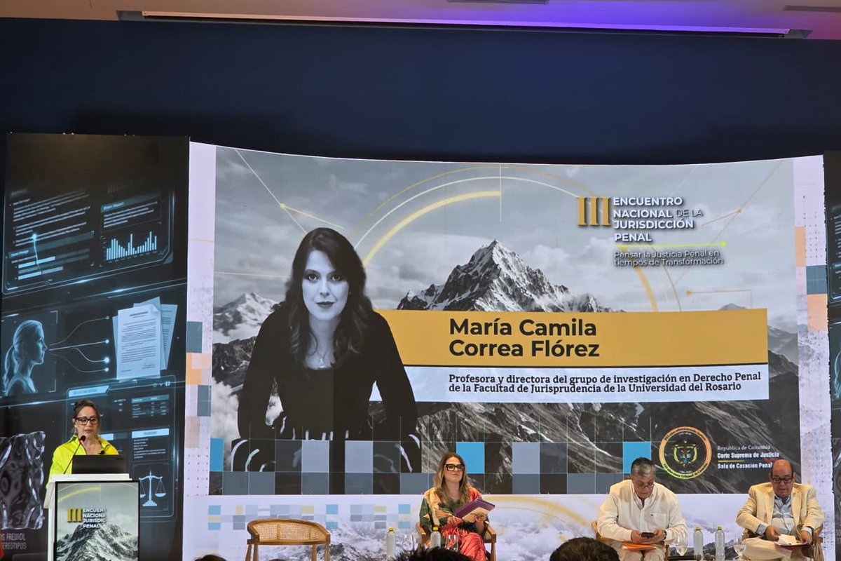 Juris_urosario's tweet photo. #SoyProfeJurisUR

@MKamilaC participó en el III Encuentro Nacional de la Jurisdicción Penal, organizado por la Sala de Casación Penal de la @CorteSupremaJ, que reunió en Santa Marta a académicos, jueces, fiscales y expertos para conversar sobre los desafíos de la justicia penal. https://t.co/4kTOjf01Us