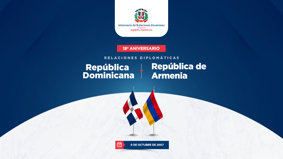 MIREXRD's tweet photo. #RepúblicaDominicana 🇩🇴 y la República de #Armenia 🇦🇲celebran hoy 9 de octubre, 19 años de amistad.

El Gobierno dominicano ratifica su buena voluntad de seguir estrechando los vínculos entre ambos países para el fortalecimiento de nuestras relaciones bilaterales. https://t.co/mOqDy63pat