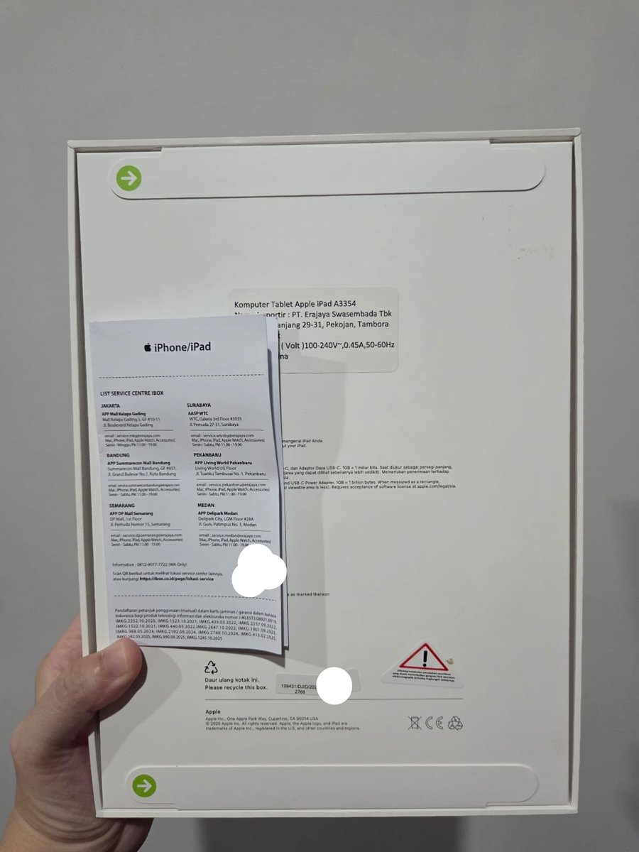 filcadet's tweet photo. 🔥 DIJUAL iPad A16 Wi-Fi 128GB, BNIB & MASIH SEGEL 🔥
Barang baru, belum pernah dibuka sama sekali, segel masih utuh. Dijual karena nggak kepake.

✅ iPad (A16) Wi-Fi, 128GB 
✅ Layar 11 inci (10,86") 
✅ Resmi Indonesia, importir PT Erajaya Swasembada (garansi resmi Apple, aktif mulai pemakaian pertama) ✅ Kelengkapan full: iPad, kabel USB-C, adaptor USB-C ✅ Kondisi BNIB, 100% belum pernah dipakai

💰 Harga: Rp 7,7jt 📍
Bisa COD [JAKARTA BARAT, GREENLAKE,JEMBATAN 2], cek fisik & segel di tempat