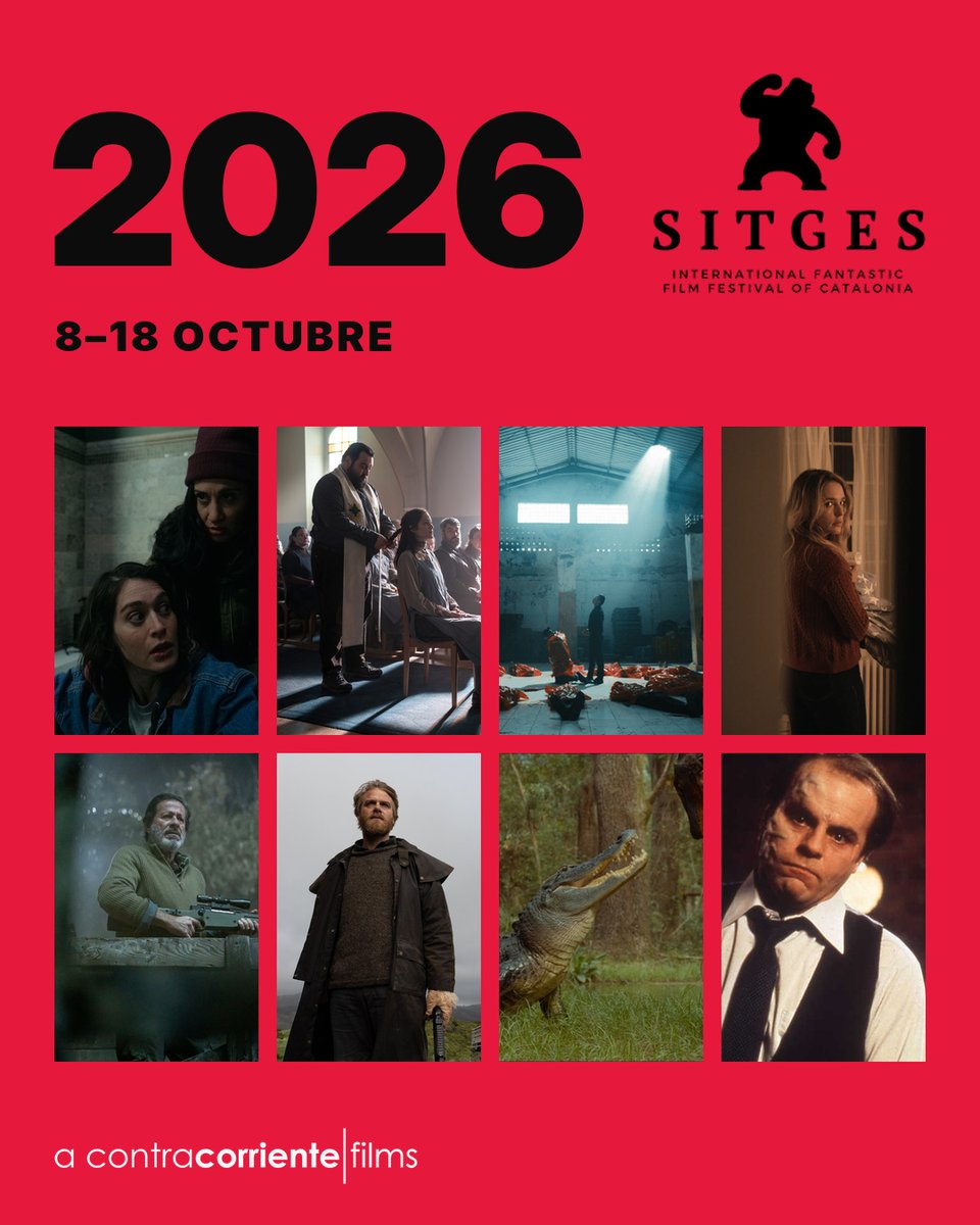 acontrafilms's tweet photo. Ocho películas distribuidas por A Contracorriente Films forman parte del 59º Festival de Sitges, del 8 al 18 de octubre.

• DRAG, de Greg Yagolnitzer y Raviv Ullman
• KARMA, de Guillaume Canet
• FURIA DESATADA, de Sidharta Tata
• IMPOSTORES, de Caleb Phillips
• HUNGRY, de James Nunn
• BLACK SHEEPS, de Jonathan King
• GATOR FACE, de Padraig Reynolds
• SCANNERS, de David Cronenberg

¡Nos vemos en Sitges! 🦍

#AContracorrienteFilms #Sitges2026
