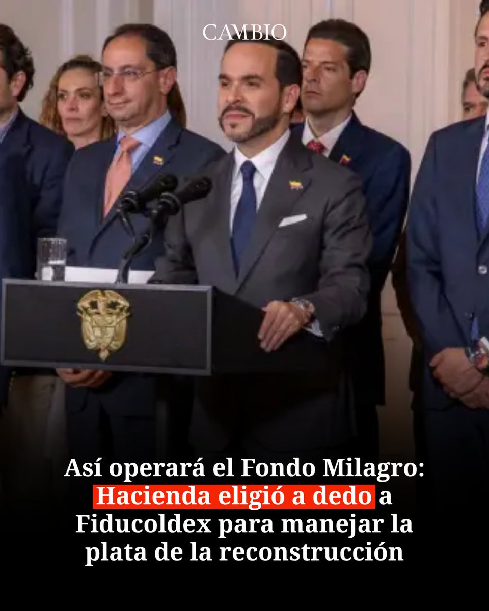 estoescambio's tweet photo. "Sin concurso y sin fecha de cierre": 🚨 Hacienda justifica la entrega directa del Fondo Milagro a Fiducoldex bajo el argumento de la "urgencia de la emergencia". El esquema operará de forma indefinida mientras duren los proyectos de reconstrucción.

Lea el informe en: https://t.co/XmxyjECPHE