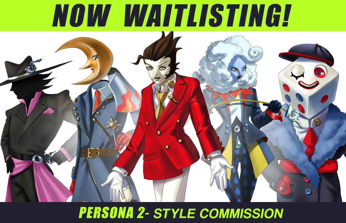 HijoArt's tweet photo. Now open for 𝐖𝐀𝐈𝐓𝐋𝐈𝐒𝐓𝐈𝐍𝐆 for the Persona 2-style Commissions! I just have a few projects in line, but if the demand is high I might open the queue sooner with limited slots :] 

The rule is simple: first come, first served
🔗below https://t.co/keS1ajvsuc
