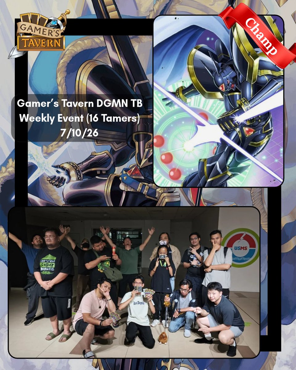 GamersTavernBN's tweet photo. 🇧🇳Brunei Gamer's Tavern DGMN Weekly Event 7/10/2026 Results!!
🥇 Yuzu - Chronicles Alpha
🥈 EL - Lord Exa
🥉 Alvin C. - Data Squad
Deck Distribution : (16 Tamers).
#Gamerstavern #BruneiLocalTCGStore #Digimontcg #Bandai #BandaiTCG #デジカ #デジカ優勝レシピ #Digimoncardgame https://t.co/0ZssluPx7x