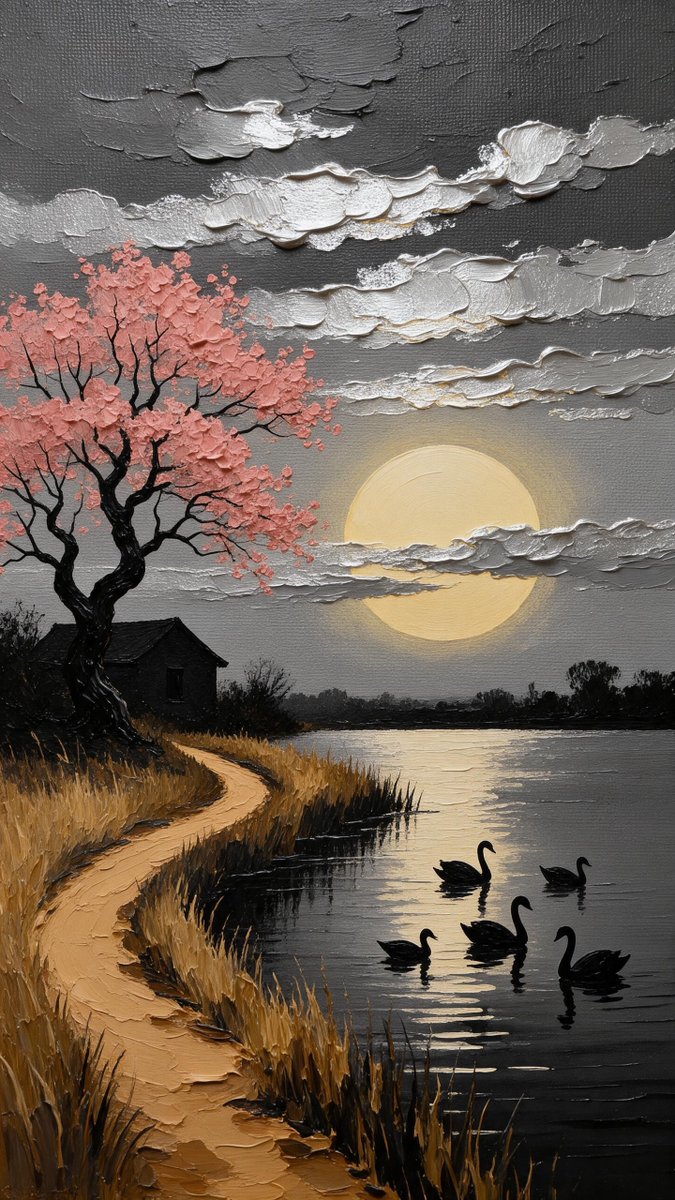 Moonlit Lake With Swans