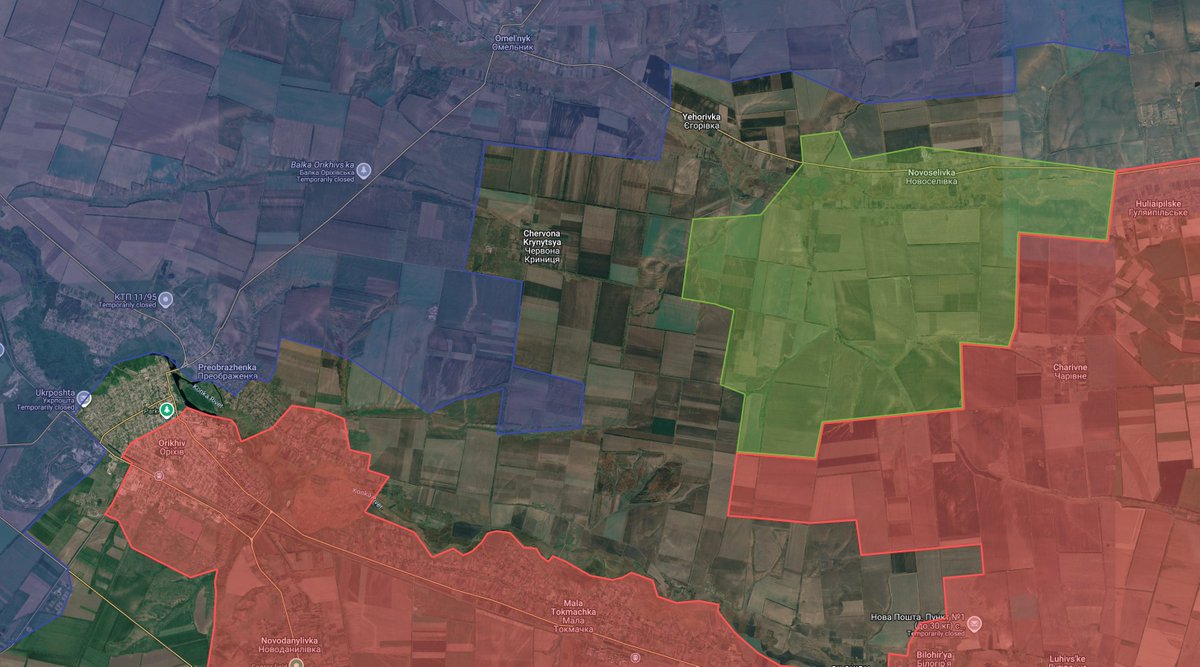 Kalibrated_Maps's tweet photo. Russian forces have captured Novoselivka northeast of Orikhiv. https://t.co/k4sX5SXvsO