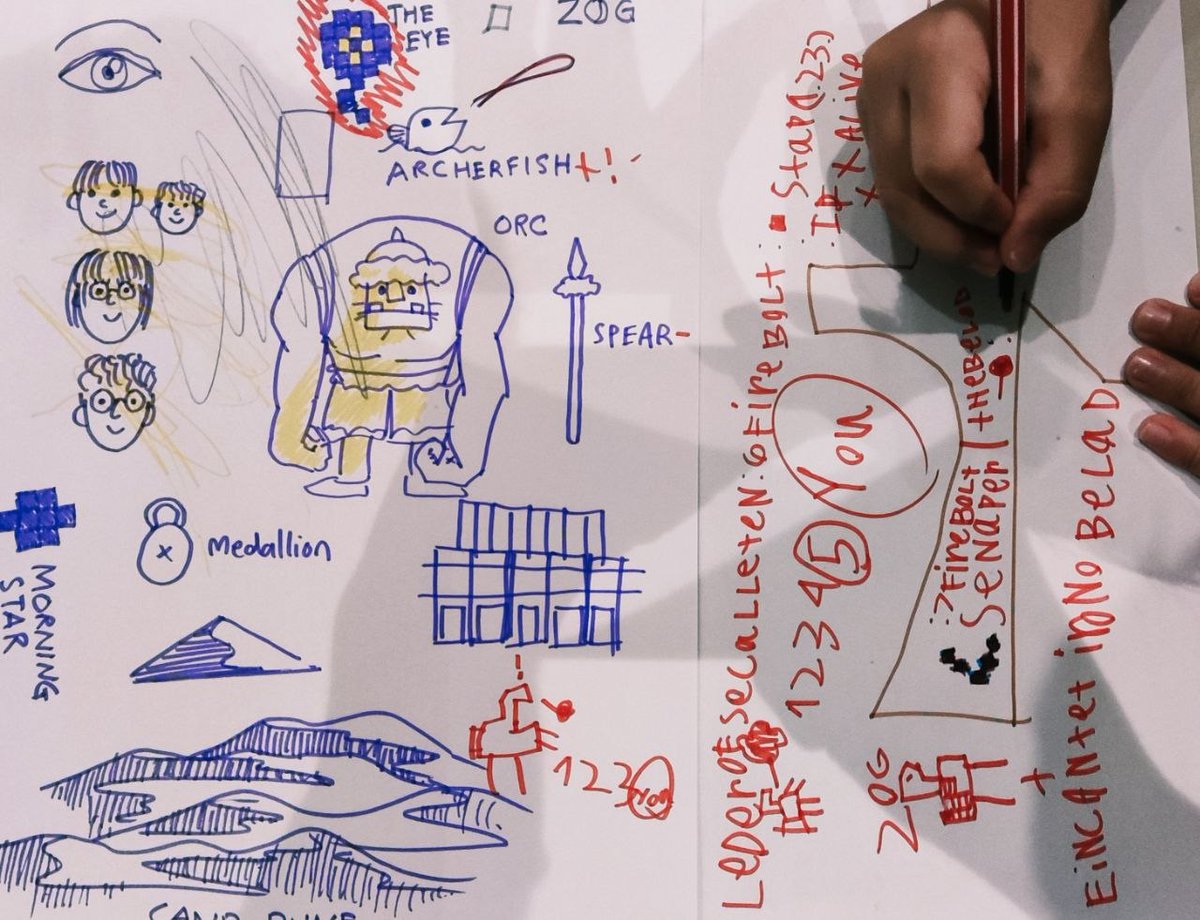 A brainstorming and sketching session with his son