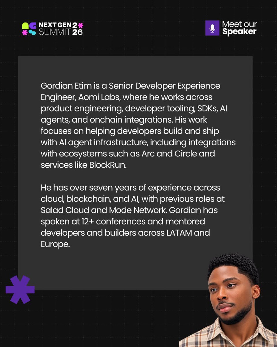 0xgordian's tweet photo. on october 10th, i’ll be speaking live at @nextgensummit26 in uyo.

if you’re coming through for the summit, come listen and let’s talk.

looking forward to meeting you all. https://t.co/cSp5DijfGn