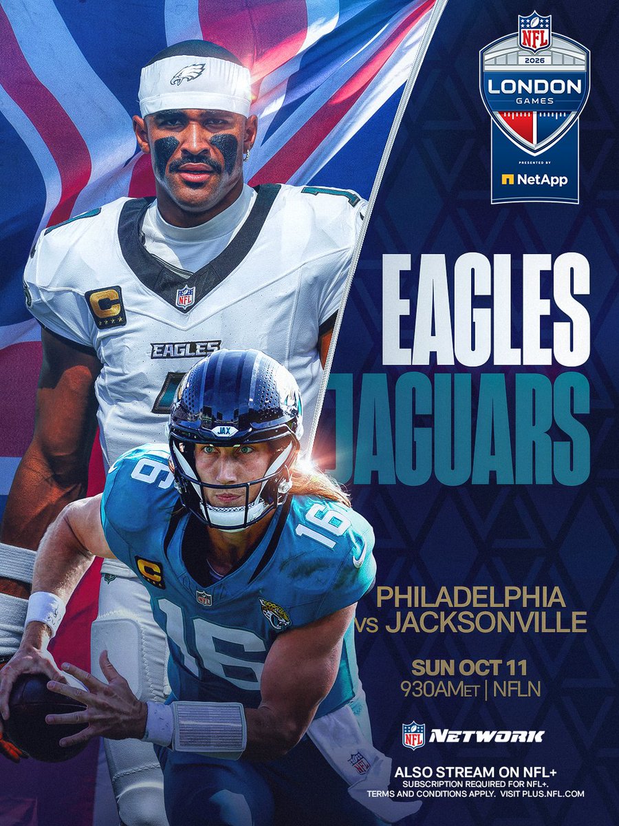A proper good matchup between the @​Eagles and @​Jaguars across the pond 🇬🇧

PHIvsJAX – Sunday 9:30am ET on NFL Network
Stream on @​NFLPlus 
 [📷](https://pbs