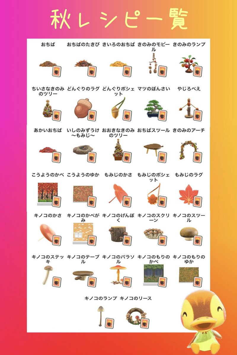 Shii_Atsumori_'s tweet photo. あつ森プレゼント企画🎁⋆*

🍁秋満喫セット🍄‍🟫
＊秋家具DIYに必要な素材1式
＊秋にまつわる謎袋10個
秋レシピ1式(未所持分のみ)

⚠️レシピはその場で覚えていただきます⚠️

画像確認後リプ✍️＋いいね♡
リポスト任意
フォロー不要

気分で〆⏰

 #あつ森無償の輪 https://t.co/FHAxtNkMcH