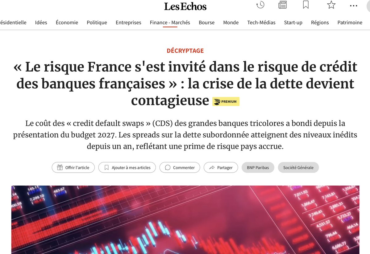 philippeherlin's tweet photo. La crise de la dette publique commence à se transmettre au secteur financier français. Donnez un dernier coup d'épaule à cet édifice vermoulu. https://t.co/8mwXo9AE7b