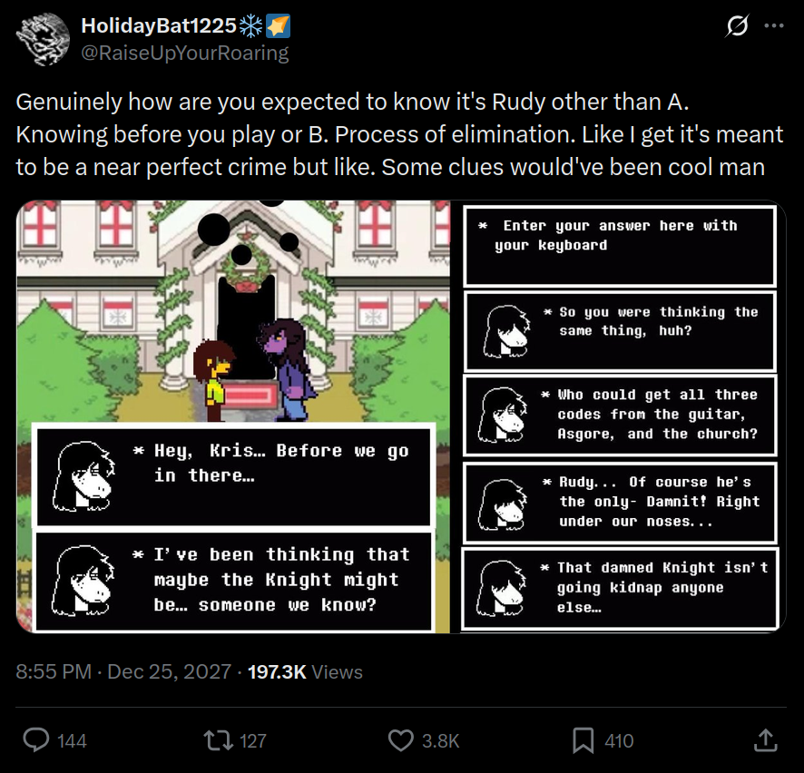 k0uzan's tweet photo. Deltarune Chapter 6 Fandom Leak https://t.co/jMqG1TJH0y