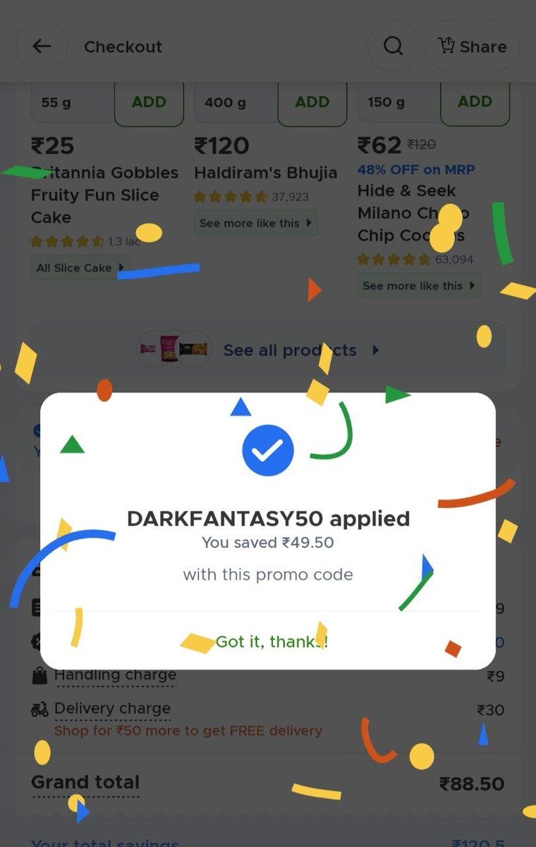 PaisaaBachaoo's tweet photo. 🔥 Blinkit Darkfantasy Loot

👉 Order dark fantasy and get 50% upto ₹50 off

Apply Code : DARKFANTASY50 https://t.co/egBPp9ZnGy