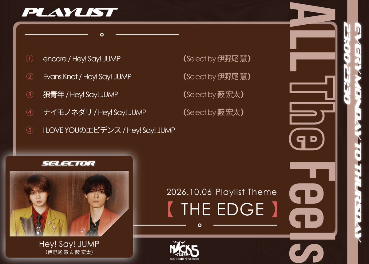 feels795's tweet photo. 🗓️10/5-10/8🌙
▷ #feels795 ◁
┈┈┈┈┈┈┈┈┈

／

Hey! Sɑy! JUMP（伊野尾慧さん・薮宏太さん）
🥦緑黄色社会（小林壱誓さん）
4日間ありがとうございました！

＼

プレイリストのまとめはコチラ✨️

@JUMP_Storm @kota_yabu_hsj
@ryokushaka @isseyman
#HeySɑyJUMP #Juliet https://t.co/HeGFbwL98X