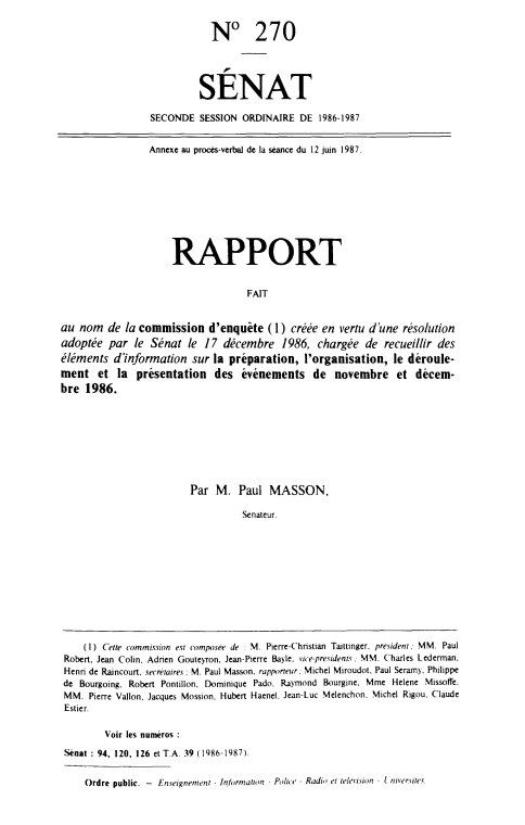 GrablyR's tweet photo. Une main arrachée par une grenade, un œil perdu...

Rapport sénatorial sur le mouvement lycéen de 1986.  

(Un nom que vous connaissez se glisse dans la liste des membres de la commission d'enquête) https://t.co/p6tQ6vMVep
