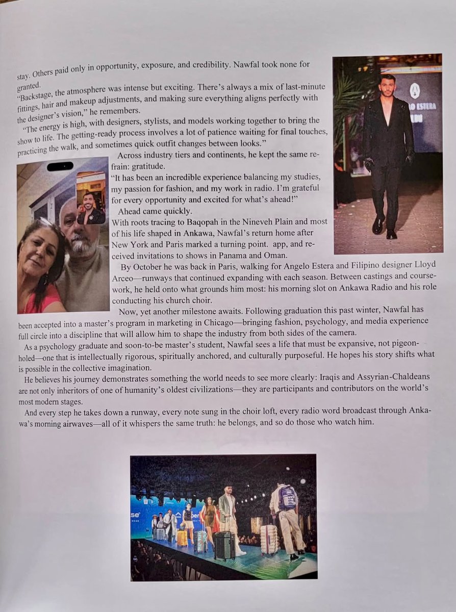 yousif_ghali's tweet photo. From the cradle of civilization to Fashion Week.

Grateful to see my journey from Ankawa to the runways of New York and Paris featured in print.

A special thank you to Christina Salem for telling my story and capturing a journey that is still only beginning. 🇮🇶 https://t.co/EO5aCldYqQ