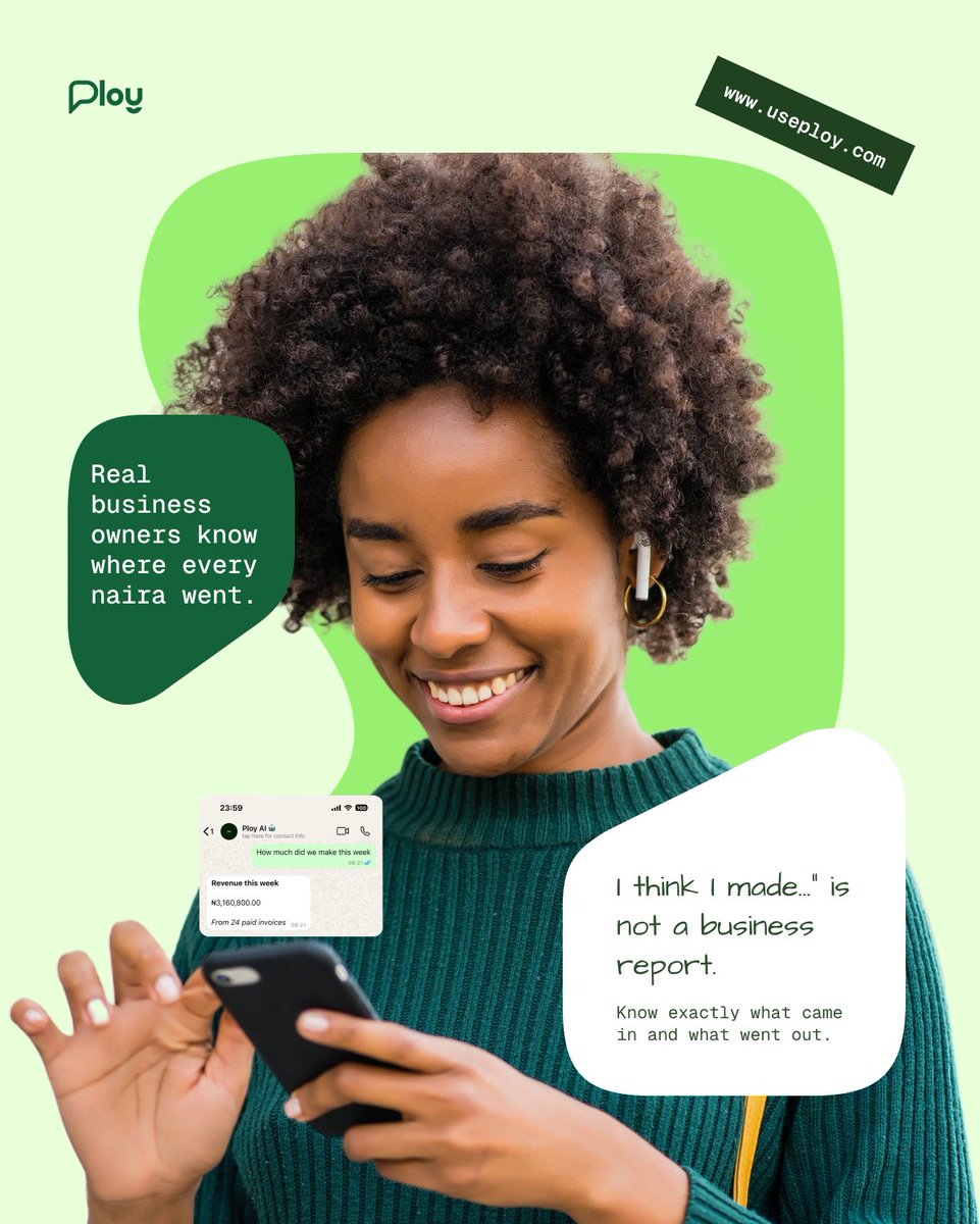 useploy_'s tweet photo. “I think I made..." is not a business report. 🚫📊

Real business owners know where every single naira goes. Stop guessing your revenue and start tracking your cash flow effortlessly with Ploy.  

📲 Visit https://t.co/jU6qmvOJIA to get started! https://t.co/hHlEsJk41z