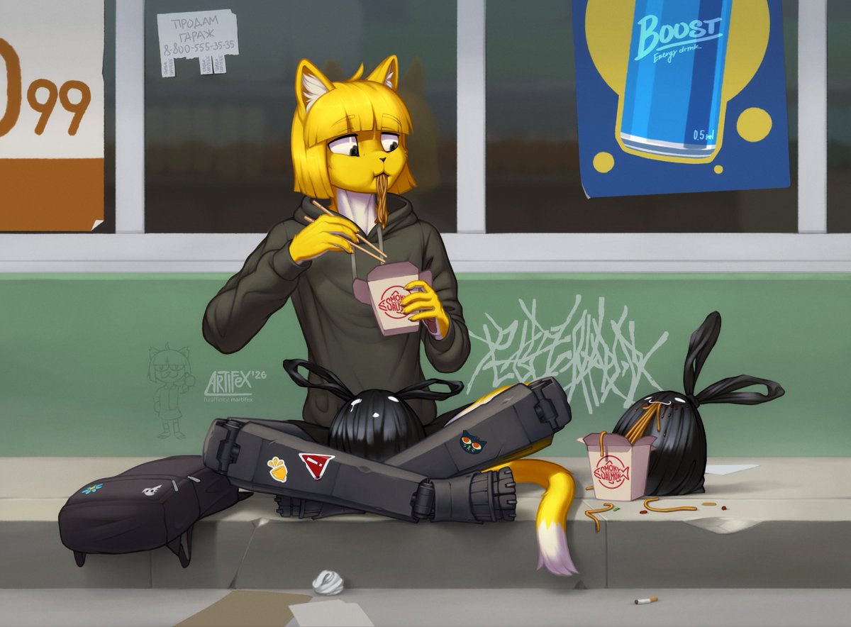 arti_snep's tweet photo. rhapsody and a binny eating some takeout https://t.co/oMwHSEEo1d