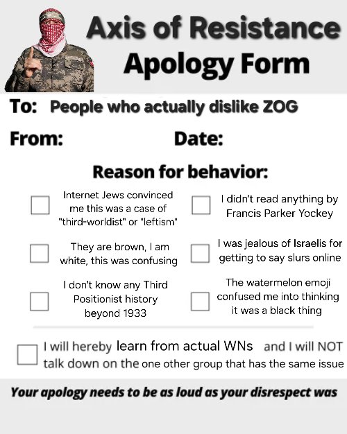 aGnonSIS's tweet photo. FREE Axis of Resistance Apology Form now available for all! https://t.co/b23wSmaynt