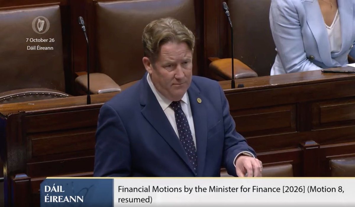 DarraghOBrienTD's tweet photo. Speaking in the Dáil today on Budget 2027. 

This budget will help with the cost of energy and fuel, support for people with disabilities, lower childcare costs, and increases across social protection and pensions. At the same time, it will support enterprise and economic growth. https://t.co/S2Ss9bbWvQ