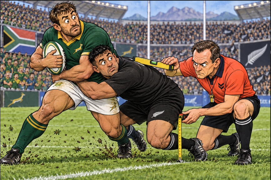 Oldmangaming4u's tweet photo. World Rugby, 2026 New Laws: 

Don’t tackle high (head contact = card). 
Also don’t drop a knee to get low before the tackle (now explicitly a penalty under the “knee drop” guideline). 
Stay perfectly on your feet and hit the shrinking legal stripe between the sternum and the thighs, every time, at full speed, against a ball-carrier who can dip or jump.

Player welfare, apparently, now requires defenders to levitate into the exact legal centimetre. 
Miss high and you’re reckless. 
Miss low with a knee down and you’re off your feet. The sport that used to be about physical contests is quietly turning the tackle into a precision exam with red cards at both ends of the scale.