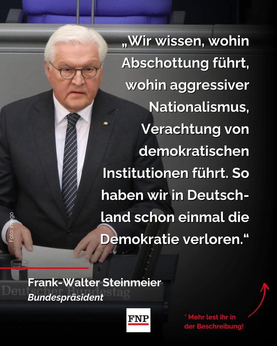 AtticusJazz's tweet photo. Frank-Walter Steinmeier befürwortet einen abgeschotteten, ethnisch gesäuberten und rein arabisch-muslimischen Staat mit dem Namen "Palästina" mit einem extremen Nationalismus, der historisch mit dem Nationalsozialismus verknüpft ist, wo es keine demokratischen Wahlen resp. demokratische Institutionen gibt.

Heute, am dritten Jahrestag des Pogroms, hat er sich mit Arabern solidarisiert, die exakt dasselbe wollen wie er.