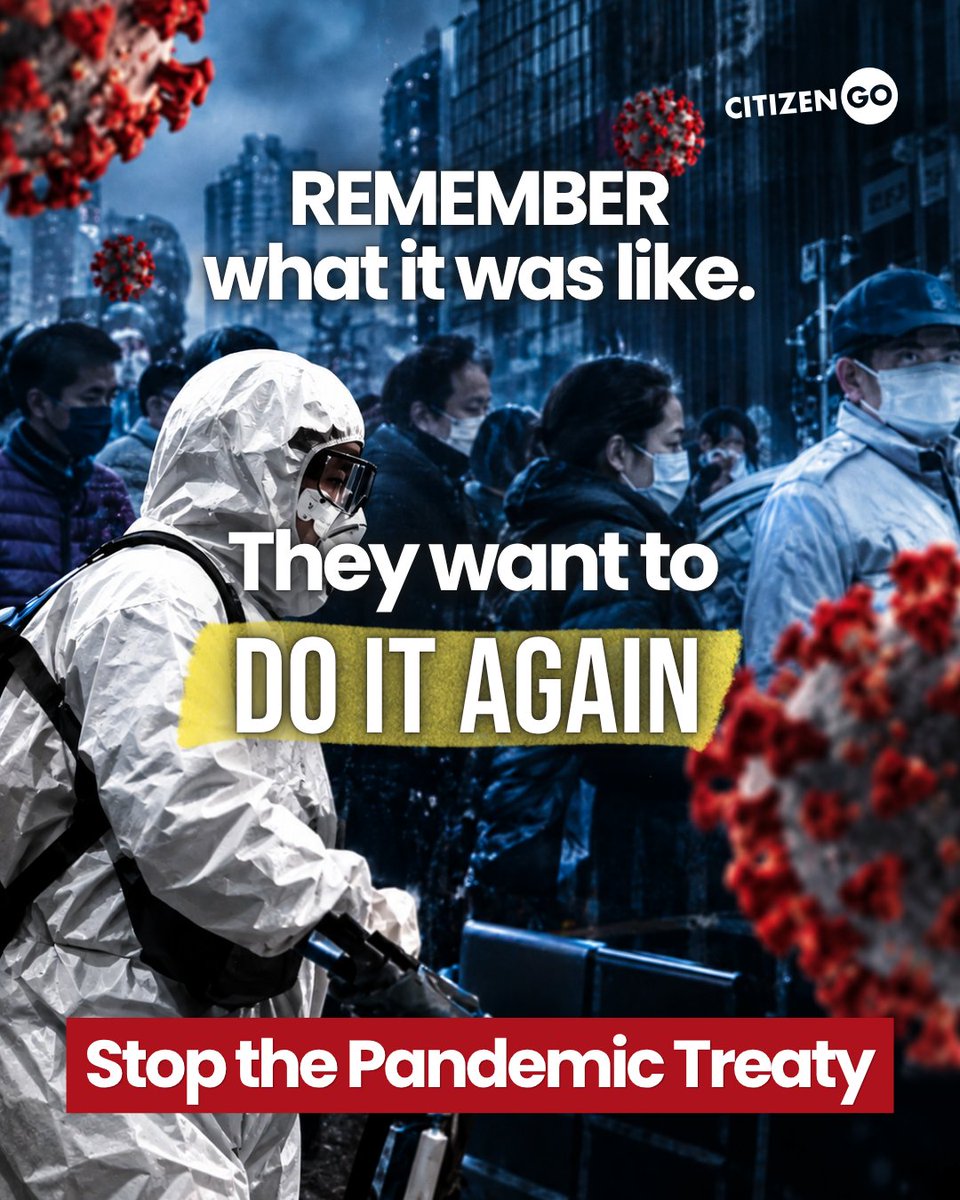 CitizenGO's tweet photo. 🚨 The WHO Pandemic Treaty is NOT a done deal.

The crucial PABS Annex is still being negotiated, the system governing how pandemic pathogens and genetic sequence information are shared and how resulting vaccines, treatments and diagnostics are distributed.

Only after this annex is adopted can the full agreement move toward countries signing and ratifying it.

There is still time to make our voices heard.
✍️ Tell your government to reject it: https://t.co/TtSgYFbdml
