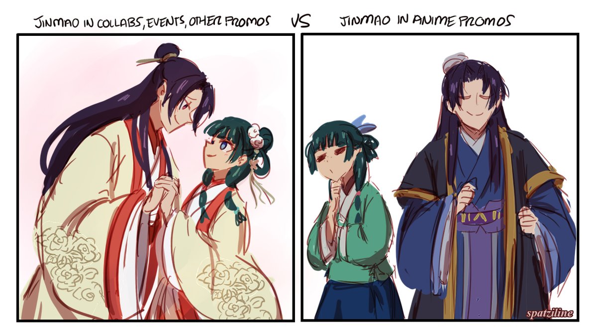 spatziline's tweet photo. Jinshi and Maomao in promos, the contrast is always so funny to me but I love all illustrations #theapothecarydiaries #kusuriyanohitorigoto https://t.co/WXaBNaHdpk