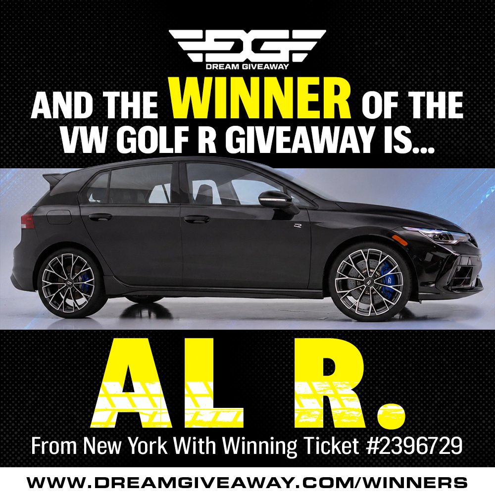 DreamGiveaway's tweet photo. Join us in saying "Congratulations" to the VW Golf R Dream Giveaway Winner Al R. of NY! He's a retired mechanical engineer and we are pretty sure he'll know how to put this fun Hot Hatch to work!
#dailydriverseries #VWGolfR #Dreamgiveawaywinners https://t.co/v1rX5UxE6z